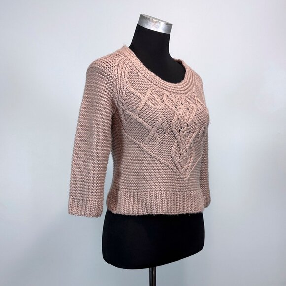 Moda International Dusty Rose Cropped Knit Sweater, 3/4 Raglan Sleeve, sz S - Picture 4 of 13